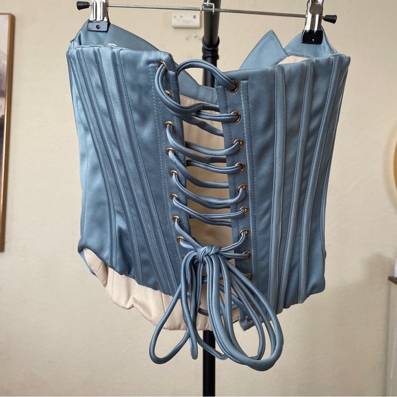 House of CB Nastassia Cool Blue‎ Embellished Satin corset NWOT size S - Picture 4 of 17